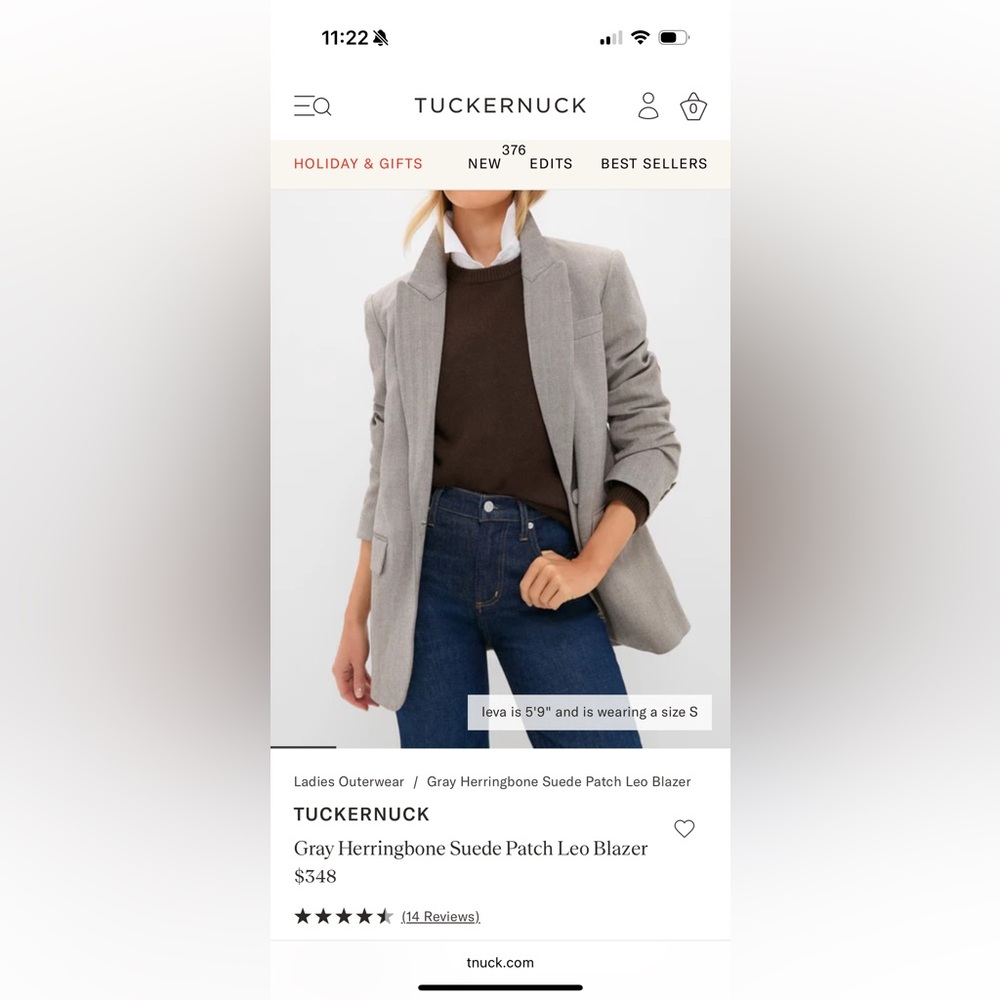 Tuckernuck Gray Herringbone Classic Blazer with Elbow Patches